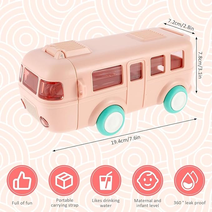 2-in-1 Toy Bus Water Bottle for Kids โ 500ml School Bus Sipper with Movable Wheels