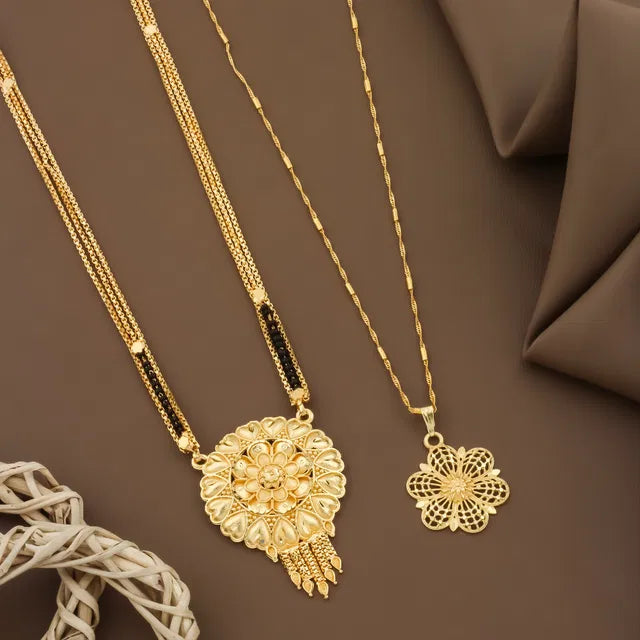 Mangalsutra Mala Design with Moti Chain — Long & Short Combo (Pack of 2)