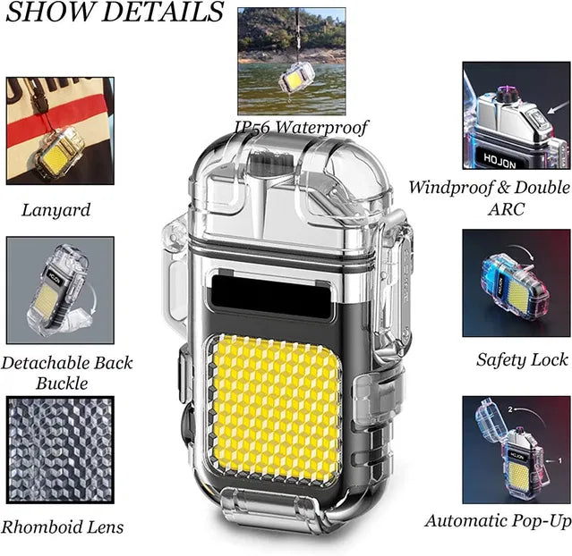 Metal Black LED Flashlight Lighter — 2-in-1 Torch & Windproof Lighter
