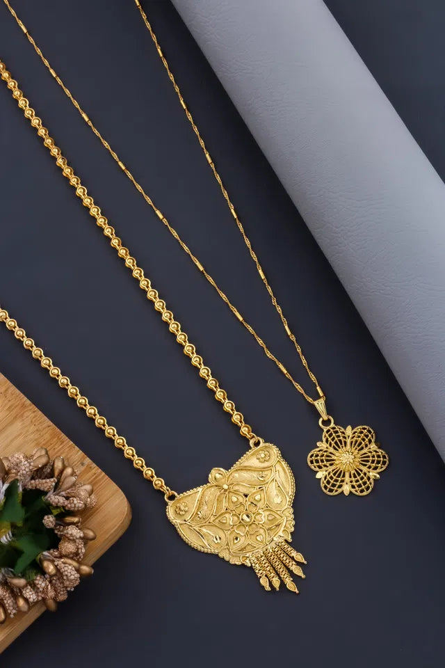 Mangalsutra Mala Design with Moti Chain — Long & Short Combo (Pack of 2)