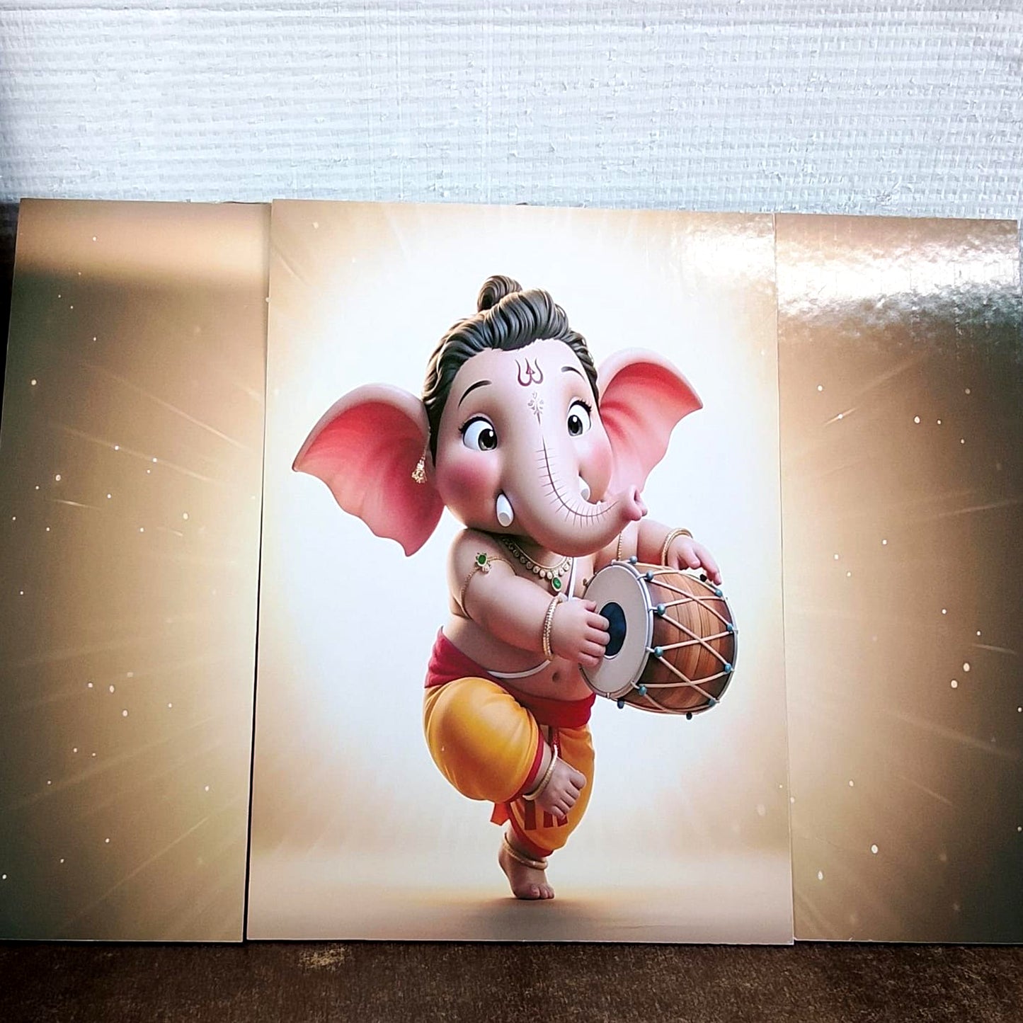 Ganesha 3 Panel Mdf Wall Frame Home Decor Religious Art 16.5x12in (1 Pc)