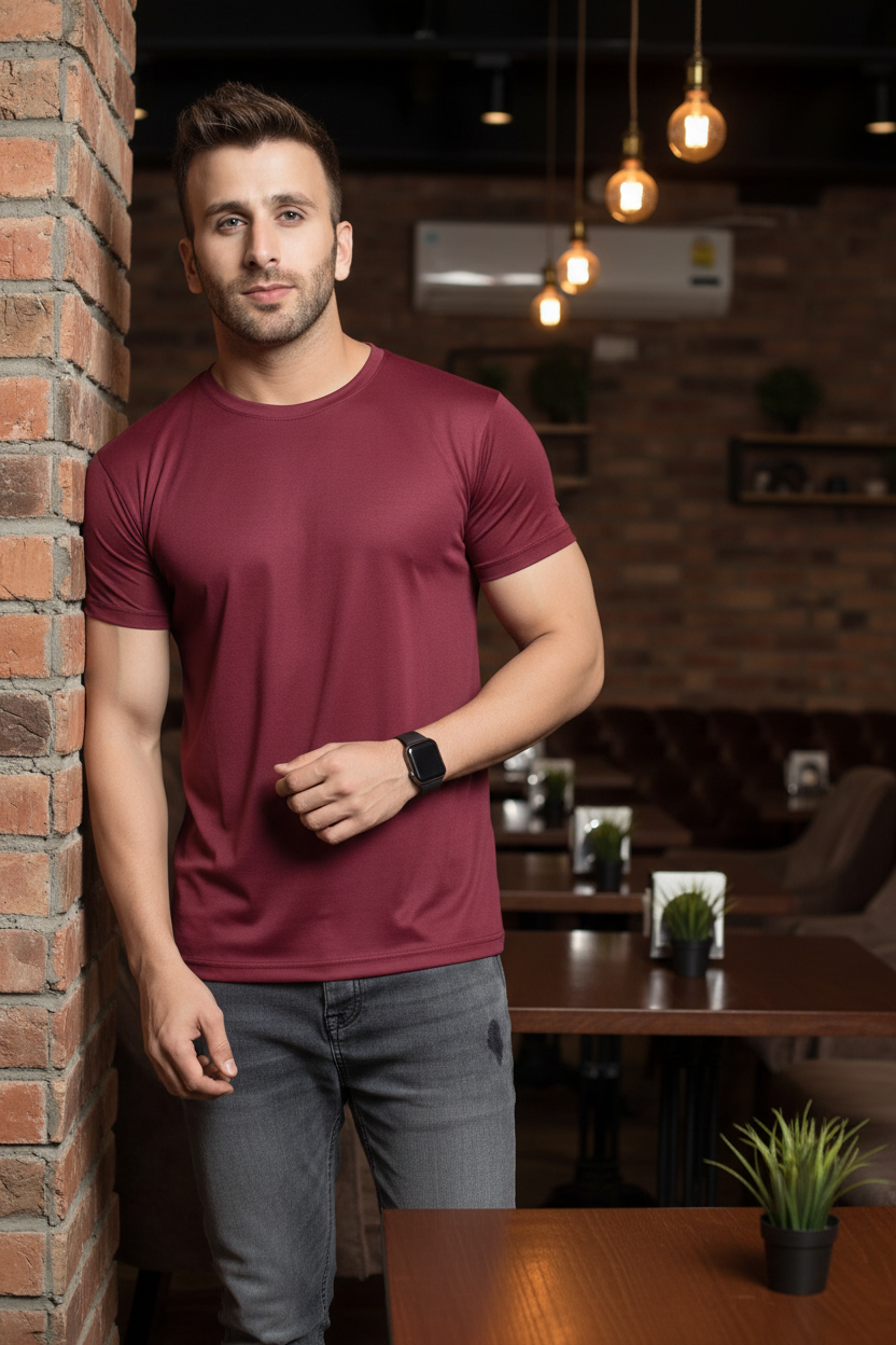 Men's Solid Round Neck Half Sleeve T-Shirt — Pack of 4 (Black, Navy, Steel Blue, Maroon)