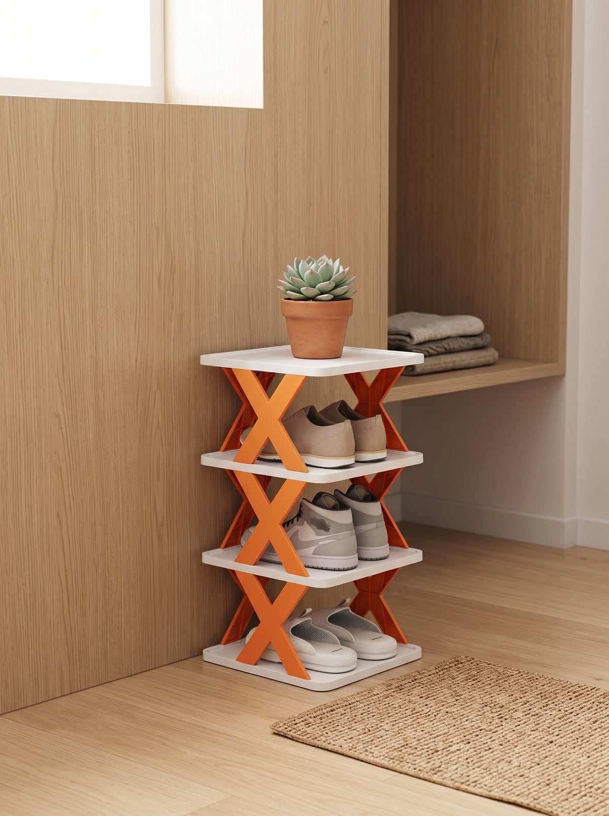 AI Studio Photo - Foldable Shoe Rack (Multicolor) | Collapsible Space-Saving Shoe Organiser for Home