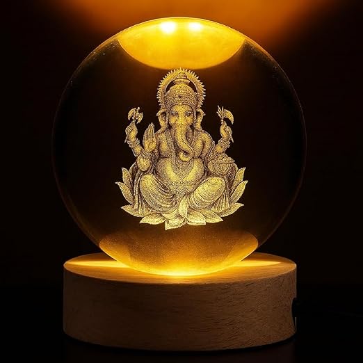 Ganesh ji 3D Crystal Ball Night Lamp