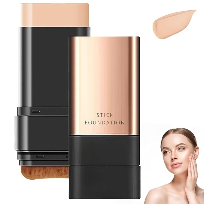 Stick Foundation with Built-in Brush, 2 in 1 Luxury Anti-Wrinkle Foundation Stick