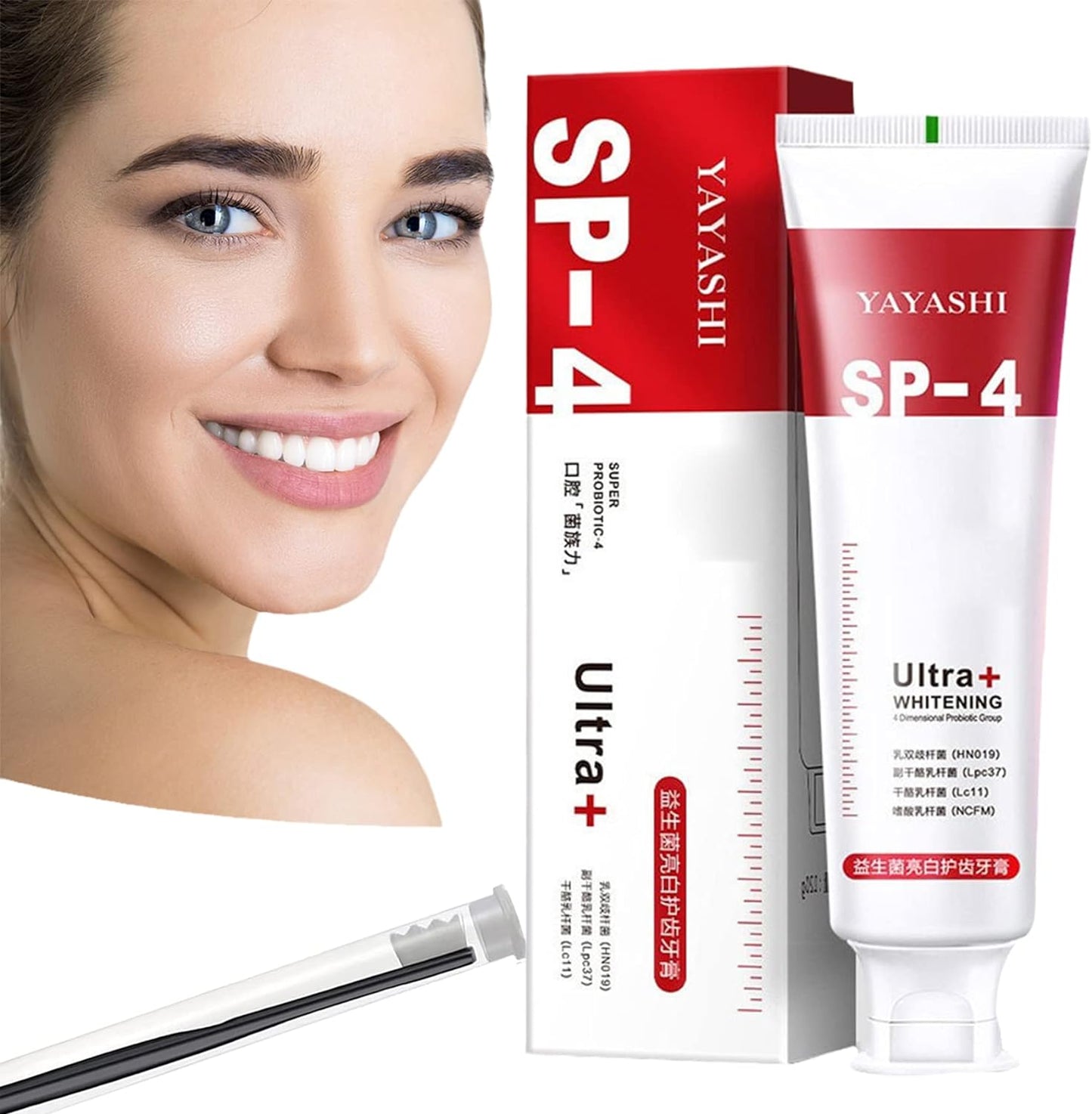 Probiotic Ultra Whitening Toothpaste pack of 2 with white and blue tubes, designed for oral health and teeth whitening.