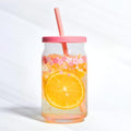 Pink Flower Glass Cup with Wooden Lid, Glass Straw - Beer Shaped, 400ML Iced Coffee Drinking Glasses, Cute Glass Cup for Smoothies, Boba Tea, Whiskey, Water