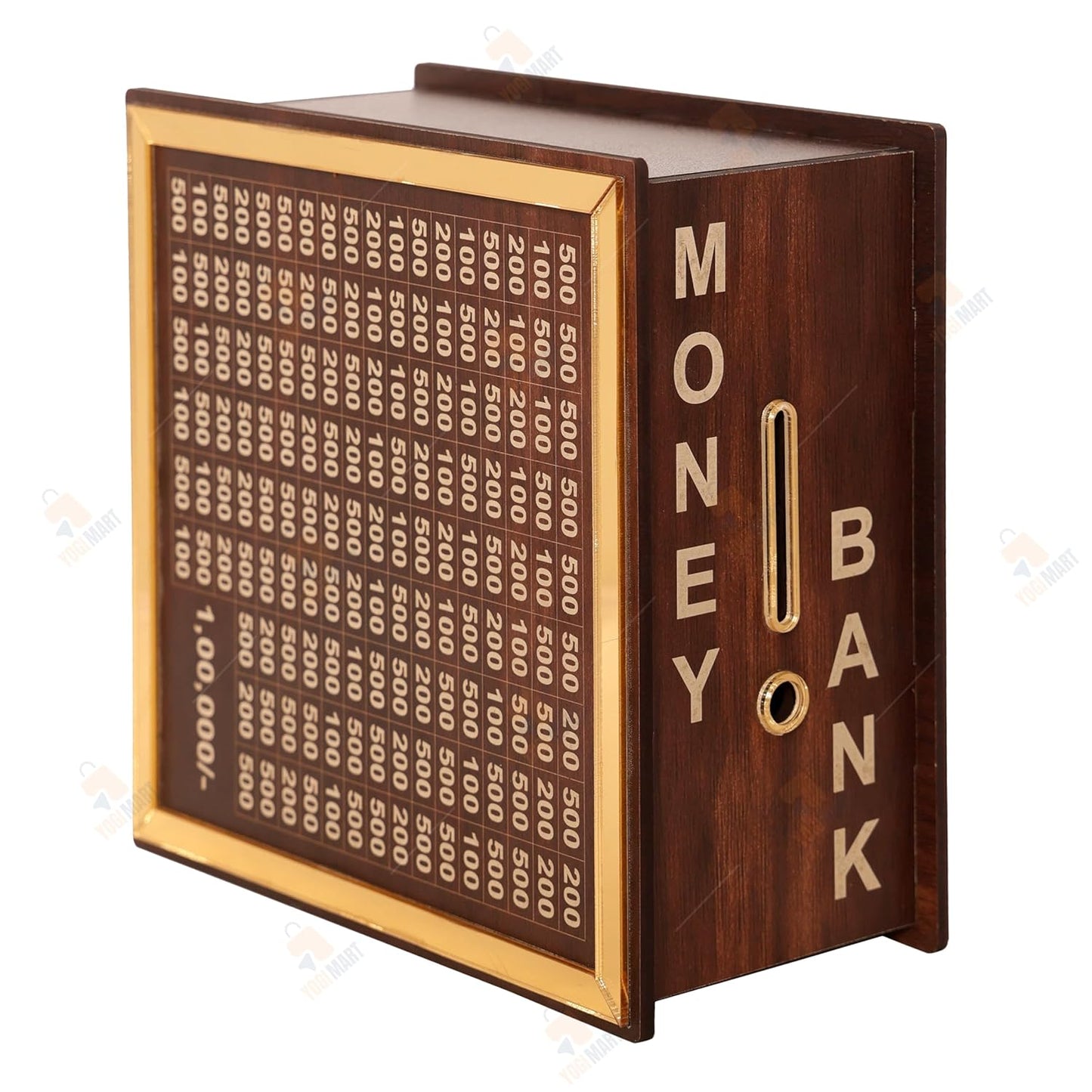 Savings Challenge Wooden Piggy Bank — Money Saving Box for Kids & Adults (Brown)