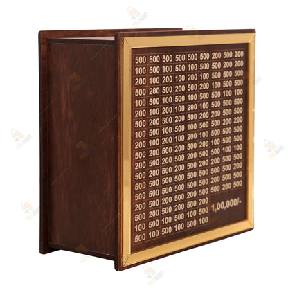 Savings Challenge Wooden Piggy Bank — Money Saving Box for Kids & Adults (Brown)