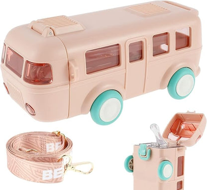 2-in-1 Toy Bus Water Bottle for Kids — 500ml School Bus Sipper with Movable Wheels