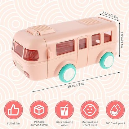 2-in-1 Toy Bus Water Bottle for Kids — 500ml School Bus Sipper with Movable Wheels