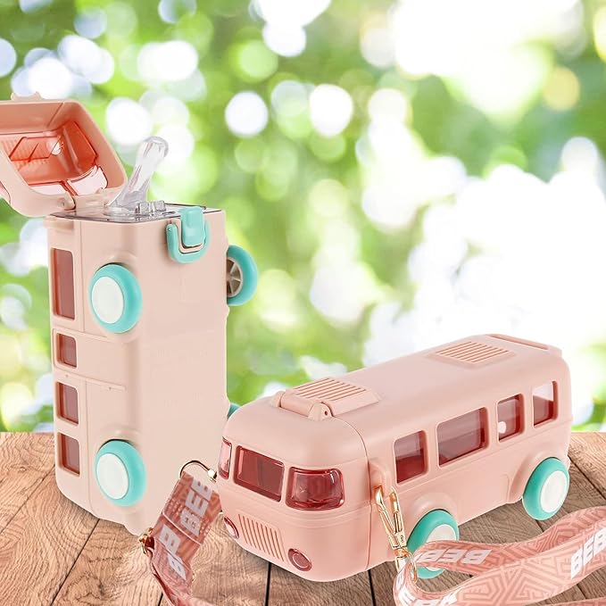 2-in-1 Toy Bus Water Bottle for Kids — 500ml School Bus Sipper with Movable Wheels