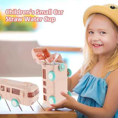 2-in-1 Toy Bus Water Bottle for Kids — 500ml School Bus Sipper with Movable Wheels