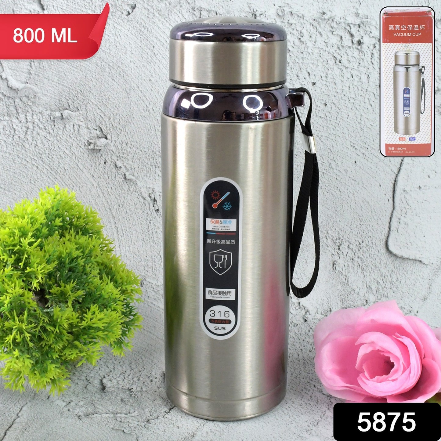 5875 800ml Stainless Steel Water Bottle For Men Women Kids  Thermos Flask  Reusable Leak-proof Thermos Steel For Home Office Gym Fridge Travelling