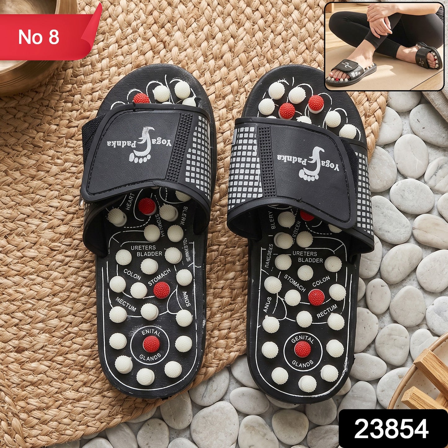 Acupressure Foot Massage Slippers Reflexology Massager Sandal Size 8 (1 Pair)