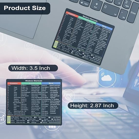 Laptop Shortcut Key Sticker for Windows, Excel, and Word, Compact Productivity Chart