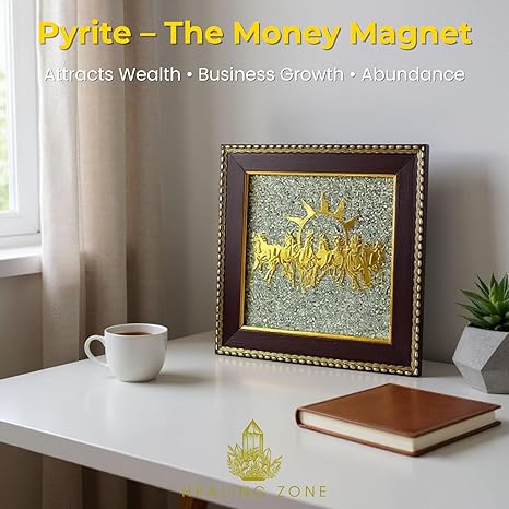 7 Horses on Raw Pyrite Frame – Vastu Seven Horses Wall Decor with Natural Pyrite Stone