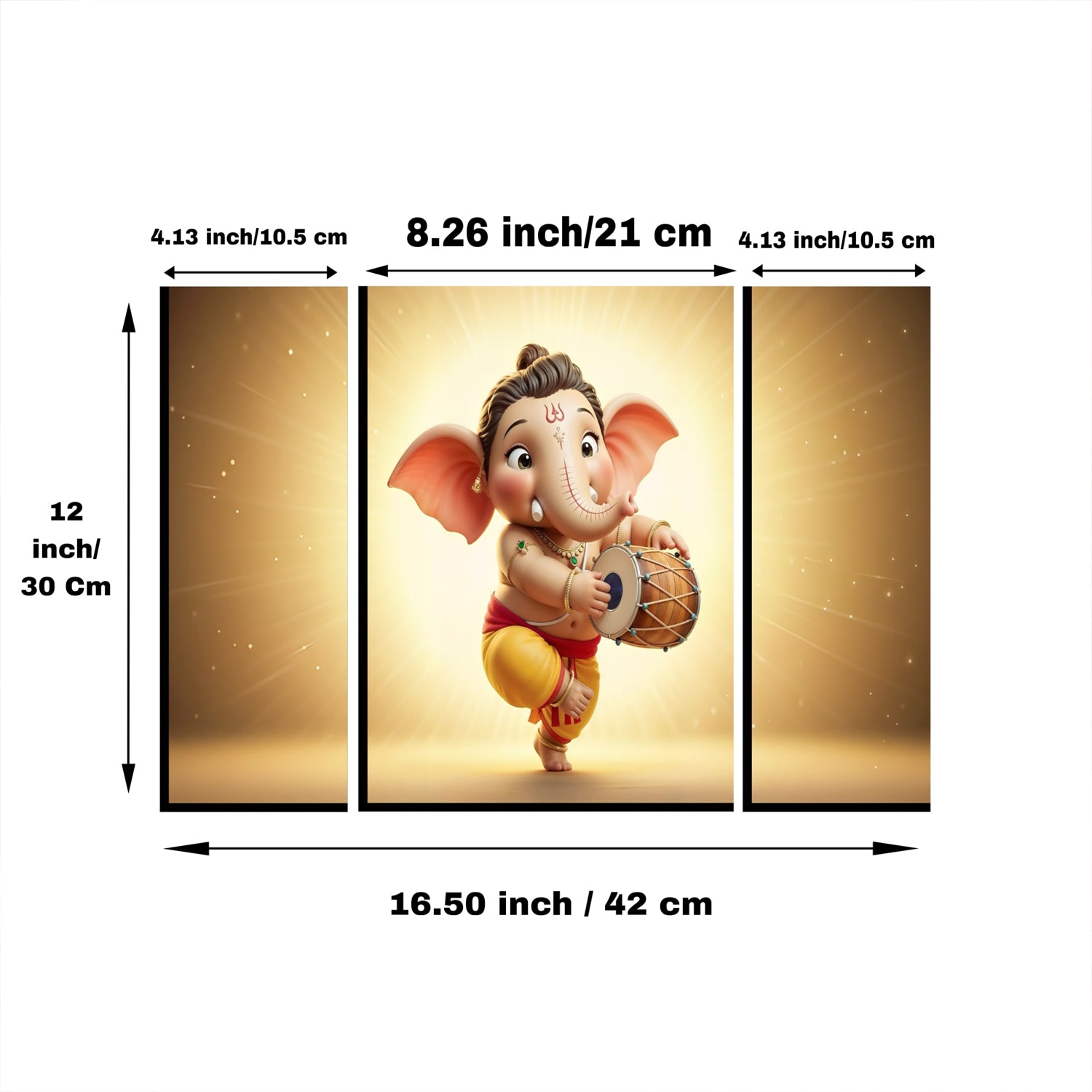 Ganesha 3 Panel Mdf Wall Frame Home Decor Religious Art 16.5x12in (1 Pc)