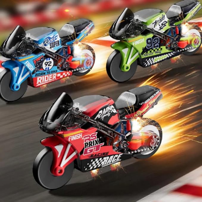 Pull Back Stunt Bike Toy with LED Light & Spark Effect