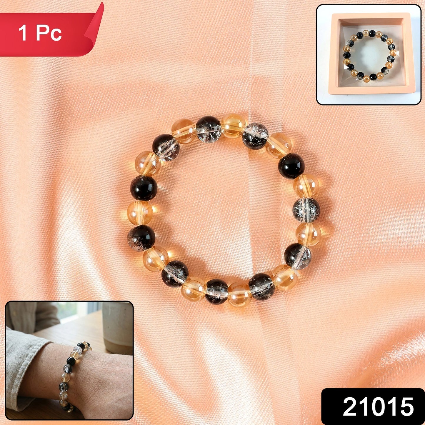 Elegant Dual-tone Crystal Beaded Stretch Bracelet (1 Pc)