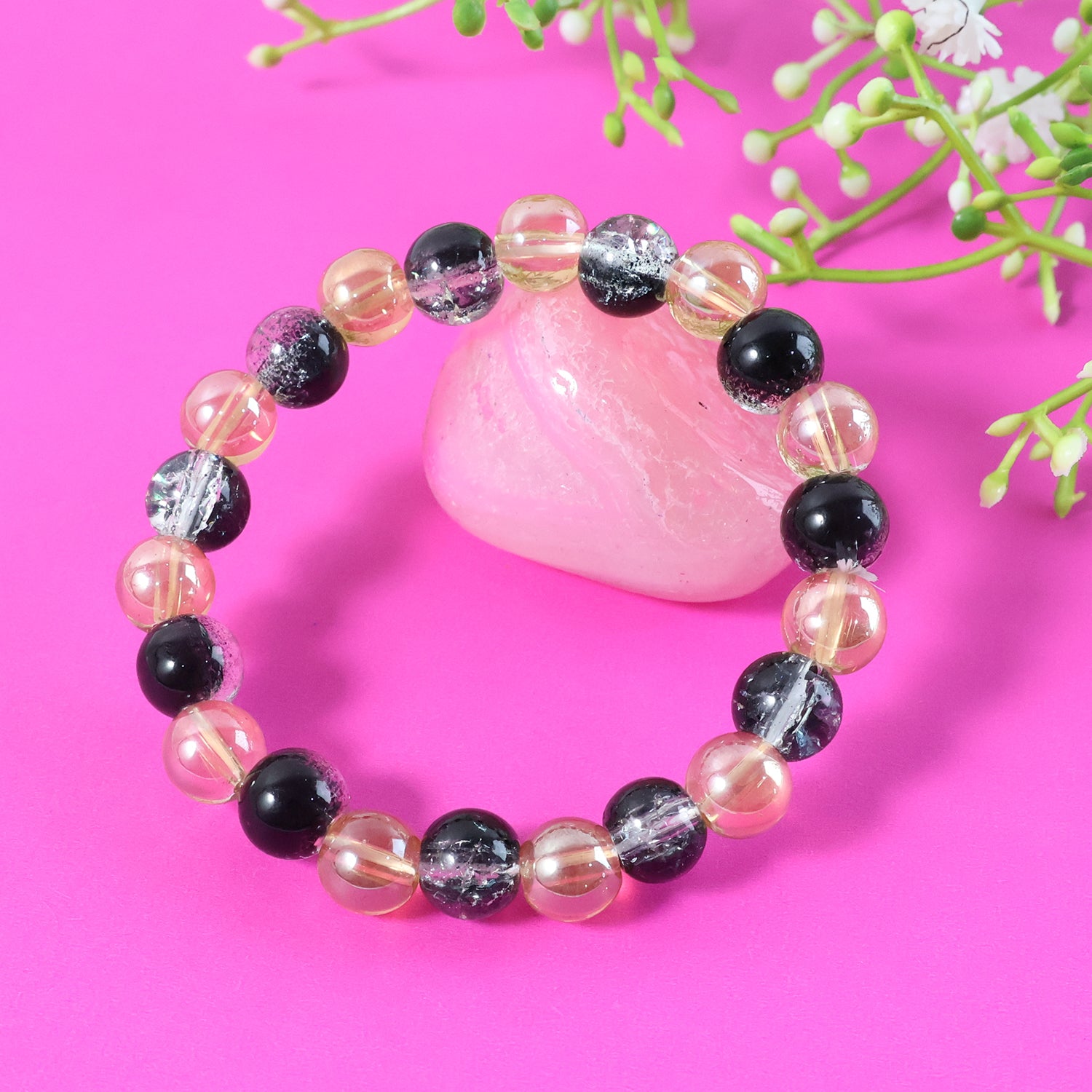 Elegant Dual-tone Crystal Beaded Stretch Bracelet (1 Pc)