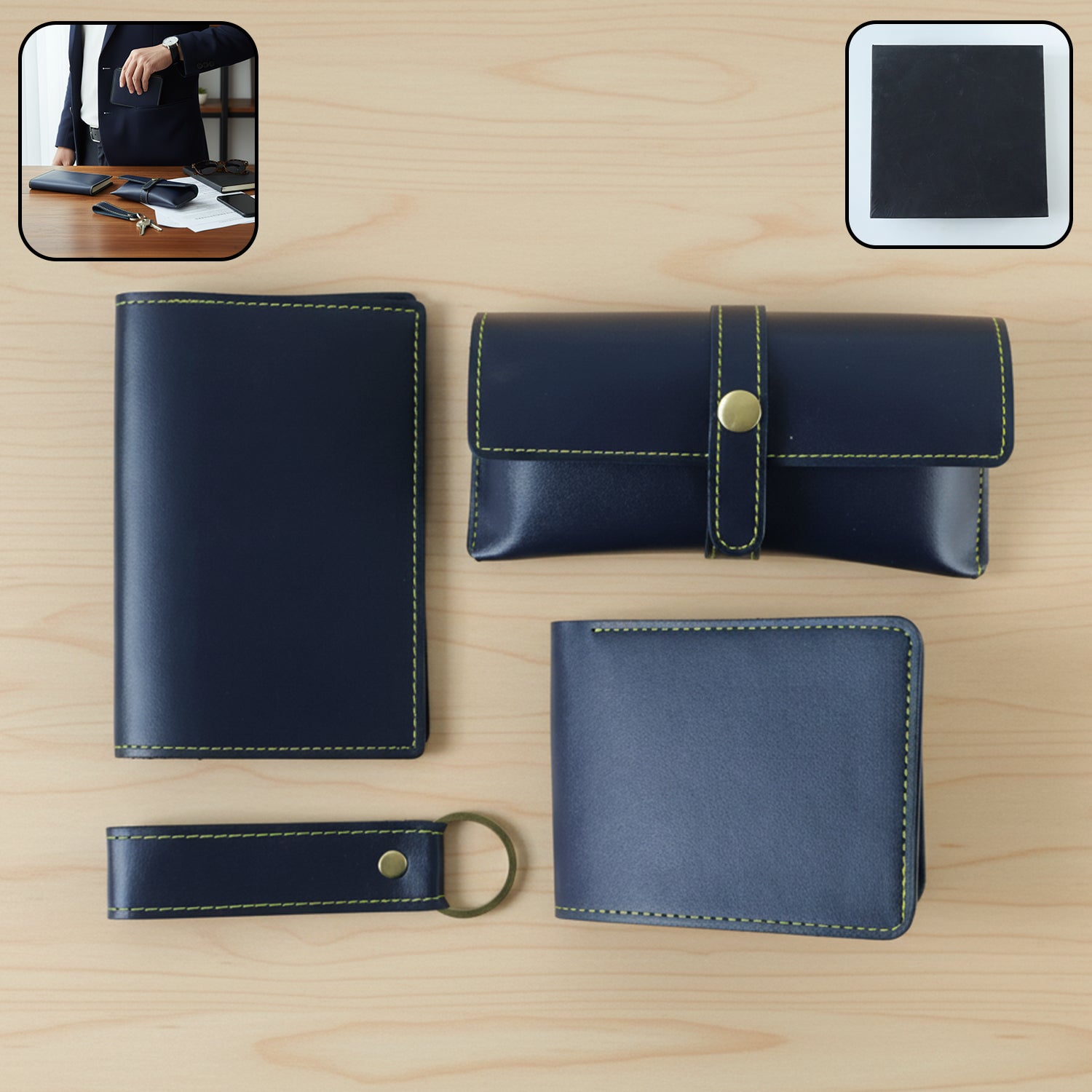 4 In 1 Premium Pu Leather Wallet Gift Set For Men (4 Pc Set)