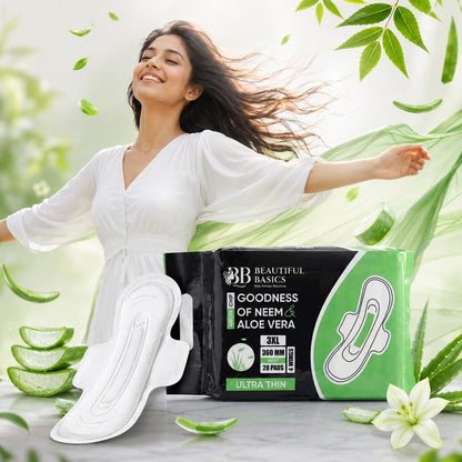 Beautiful Basics Neem  Aloe Vera Sanitary Pads 3xl 360mm Night (28 Pads)