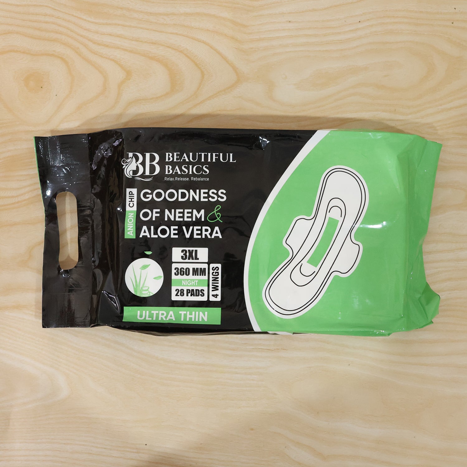 Beautiful Basics Neem  Aloe Vera Sanitary Pads 3xl 360mm Night (28 Pads)