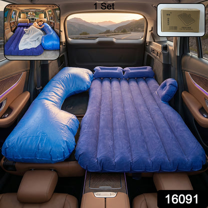 Portable Car Air Mattress Bed Set With Pump  Pillows Inflatable (Blue)