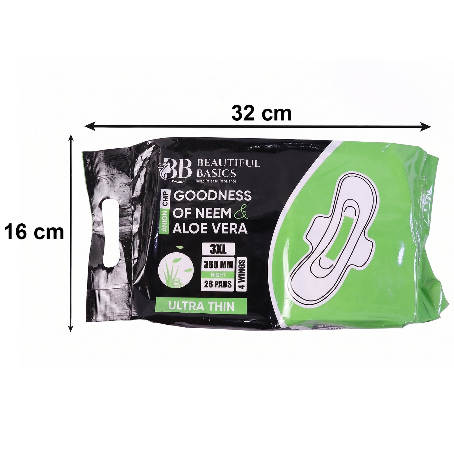Beautiful Basics Neem  Aloe Vera Sanitary Pads 3xl 360mm Night (28 Pads)