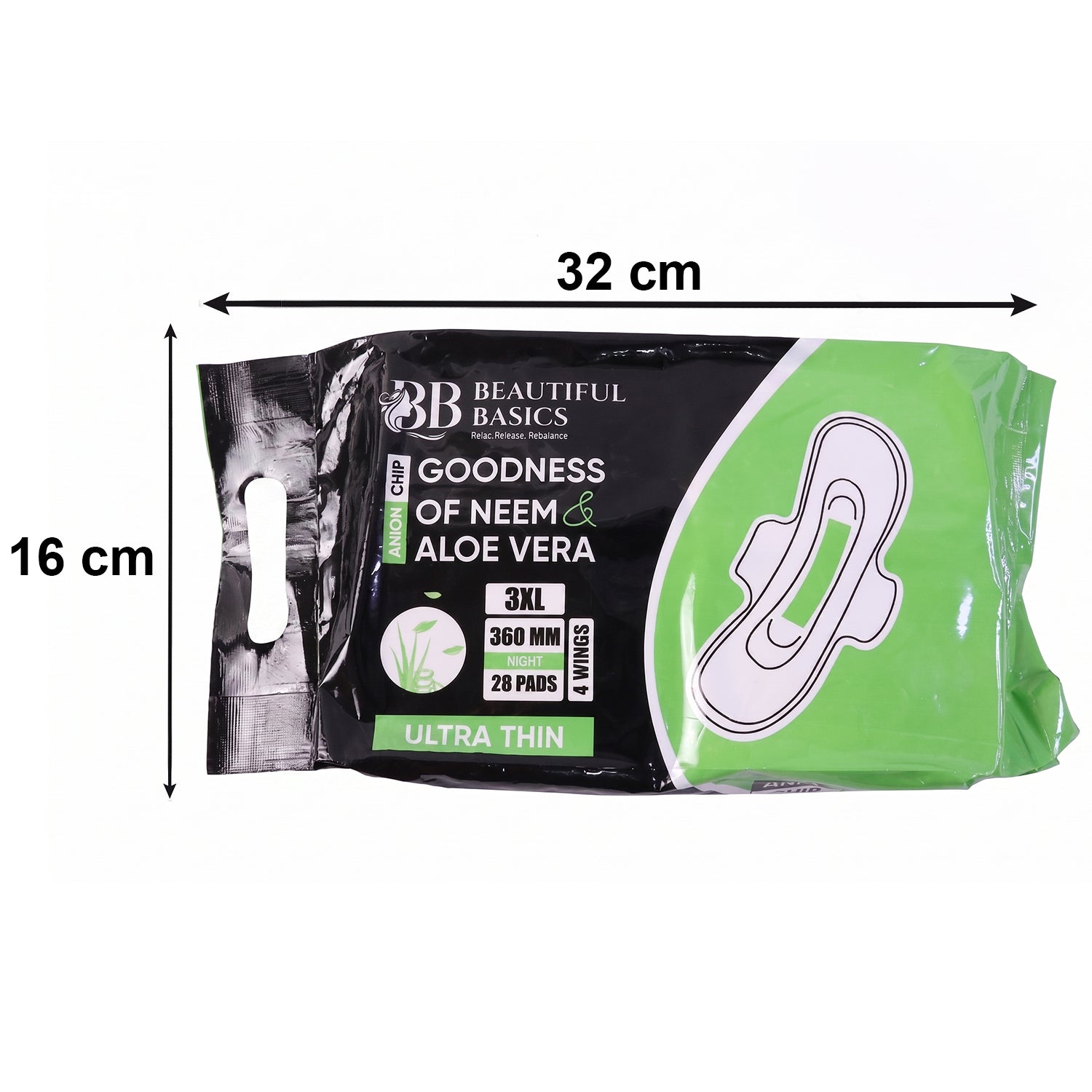 Beautiful Basics Neem  Aloe Vera Sanitary Pads 3xl 360mm Night (28 Pads)