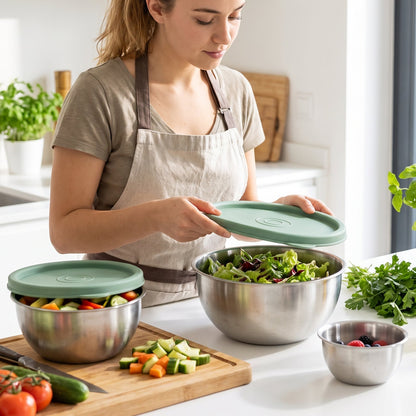 Apex Miny Steel Container Set Mixing Bowls With Lids For Kitchen (3 Pc Set)