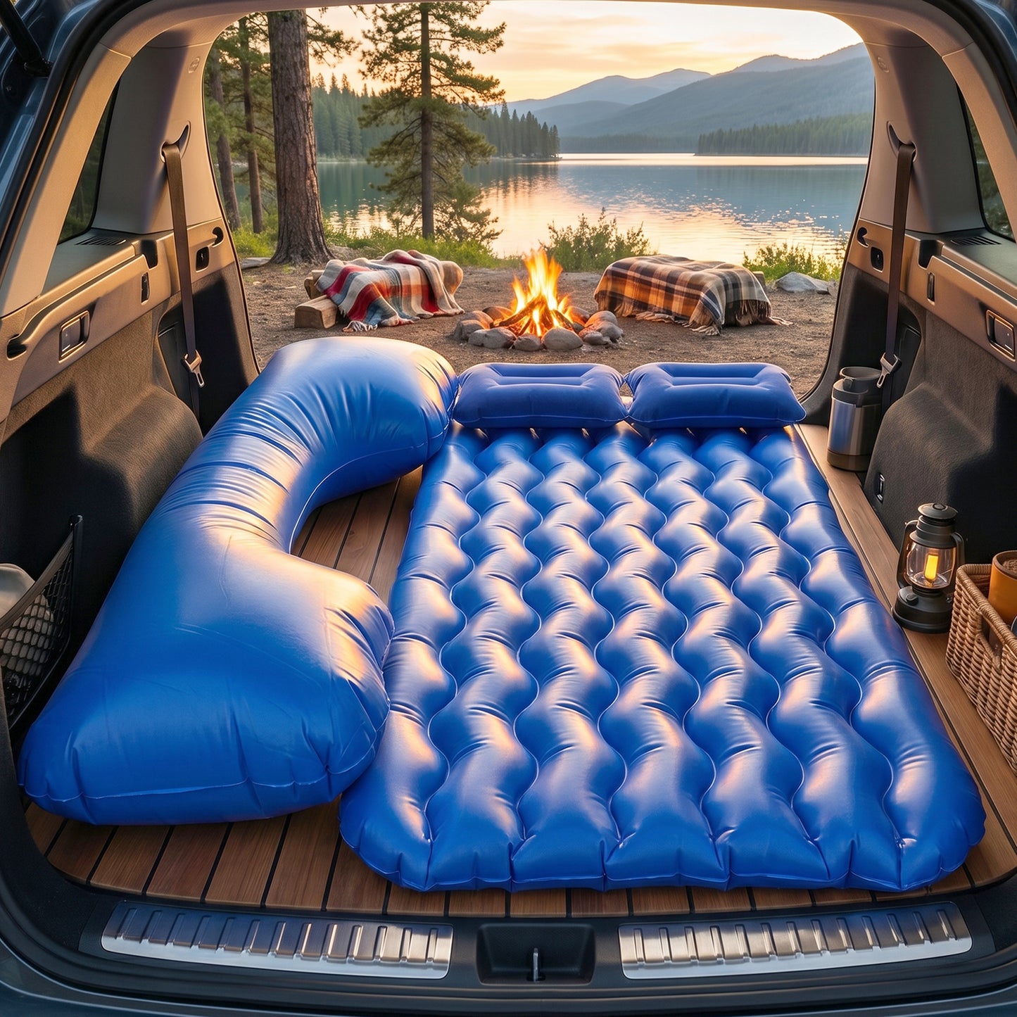 Comfortable Car Air Mattress Bed Set With Inflatable Headrest For Travel Relaxation (1 Set)