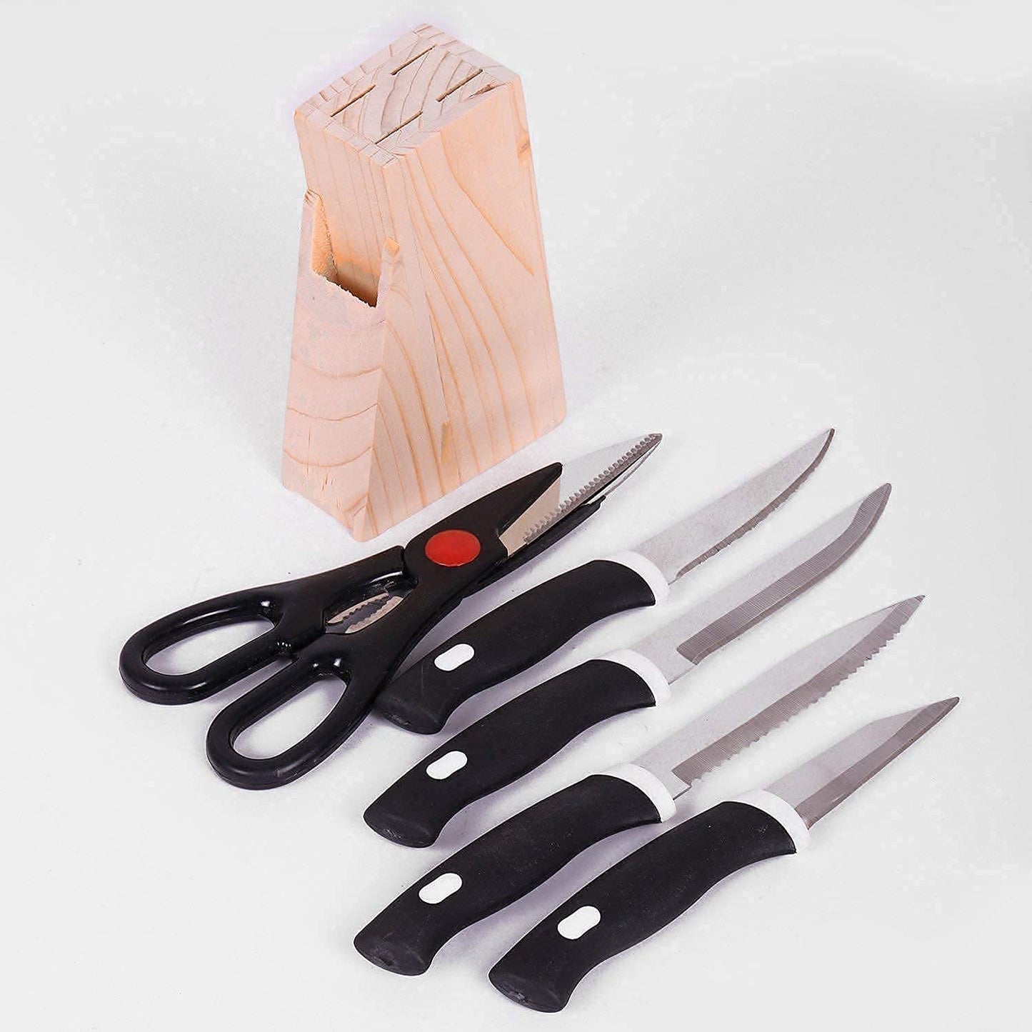 Kitchen Knife Set With Wooden Block And Scissors (5 Pcs Black)