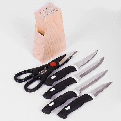 Kitchen Knife Set With Wooden Block And Scissors (5 Pcs Black)