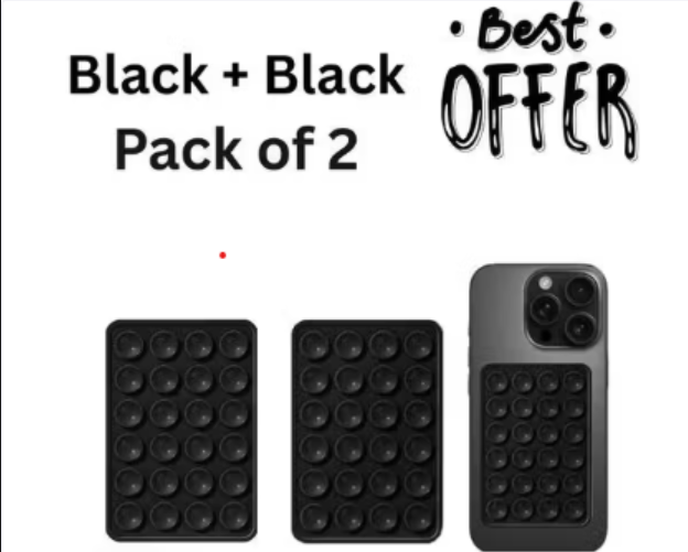 Black Suction Phone Case Sticker Grip Silicone Holder Mount for Hands-Free Mobile Accessory Holder Grip, Video Phone Accessory Compatible Mirror, Shower (Pack Of 2)