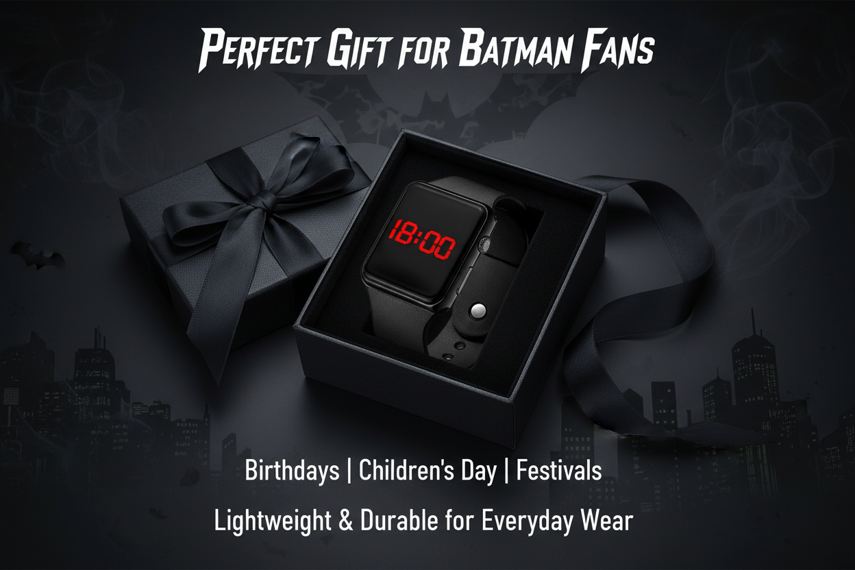 Batman Inspired Square LED Digital Watch — Bold Black Edition for Kids & Boys