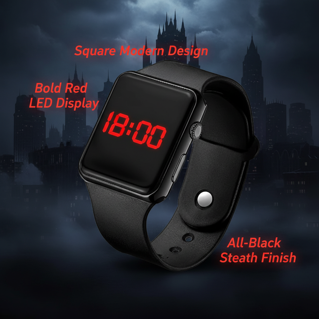 Batman Inspired Square LED Digital Watch — Bold Black Edition for Kids & Boys