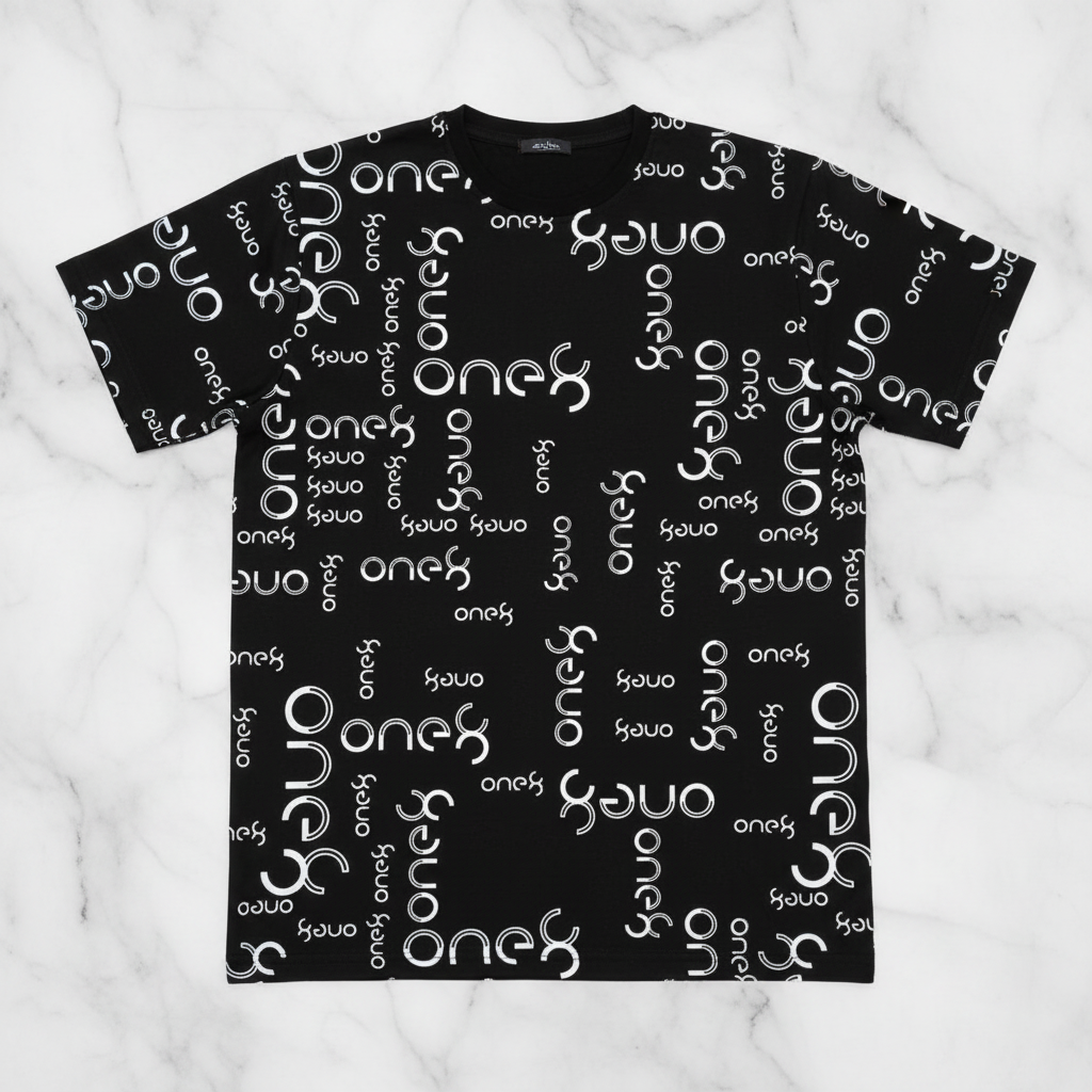 Men's Black All-Over Print T-Shirt — Bold Pattern Casual Tee