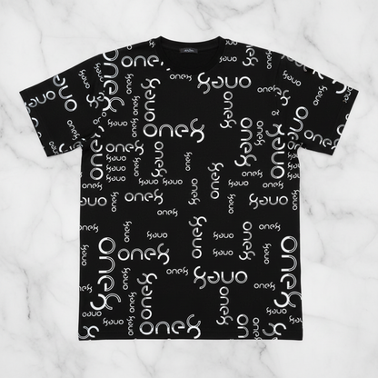Men's Black All-Over Print T-Shirt — Bold Pattern Casual Tee