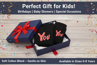 Cotton Blend Printed Clothing Set for Kids — Black Top & Bottom Set (0-8 Years)