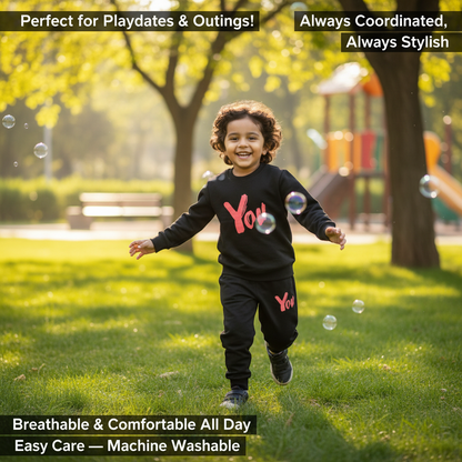 Cotton Blend Printed Clothing Set for Kids — Black Top & Bottom Set (0-8 Years)