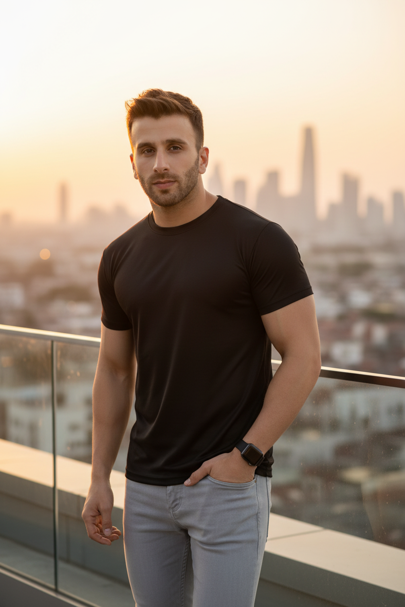 Men's Solid Round Neck Half Sleeve T-Shirt — Pack of 4 (Black, Navy, Steel Blue, Maroon)