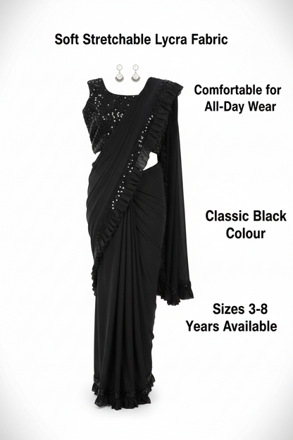 Lycra Solid Saree for Girls — Black Ethnic Wear for Kids (3-8 Years)
