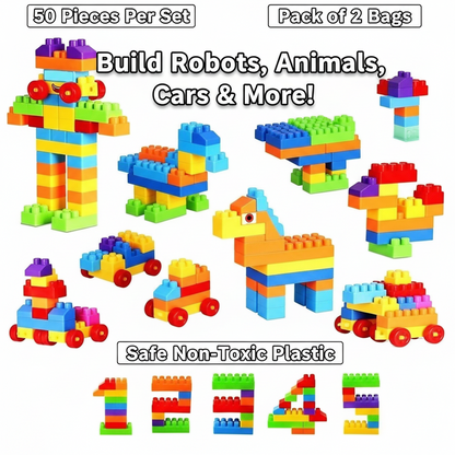 NTZ Building Blocks for Kids — 50 Pcs Multicolour Small Blocks Bag Pack (2 Pcs)