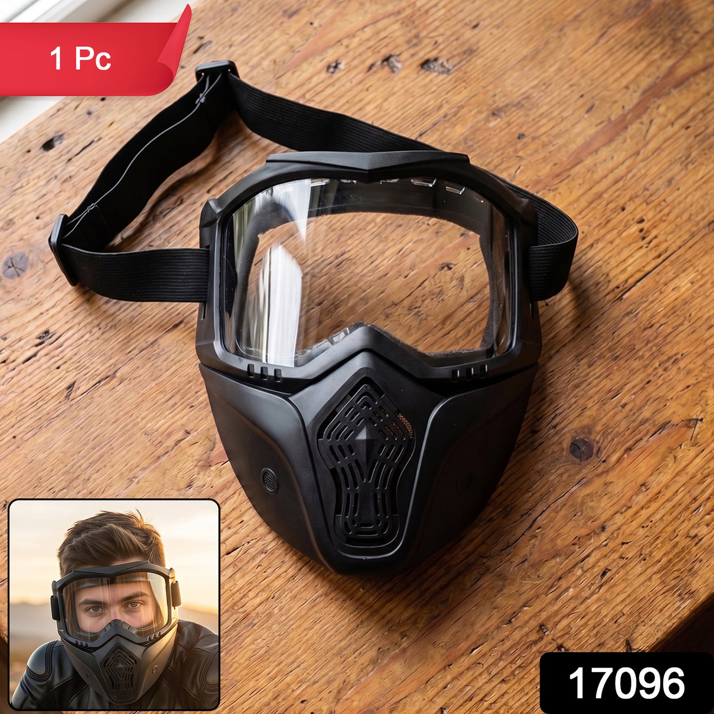 Protective Bike Goggle Face Mask Detachable Riding Glasses Dust Proof (1 Pc)
