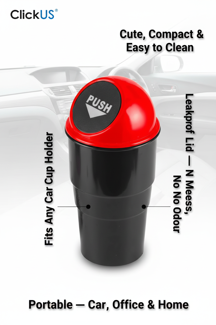 Portable Mini Car Trash Can — Cup Holder Dustbin with Leakproof Lid