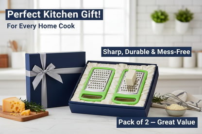 Stainless Steel Cheese Grater with Container Box — Kitchen Grater for Vegetables, Fruits & Ginger (Pack of 2)