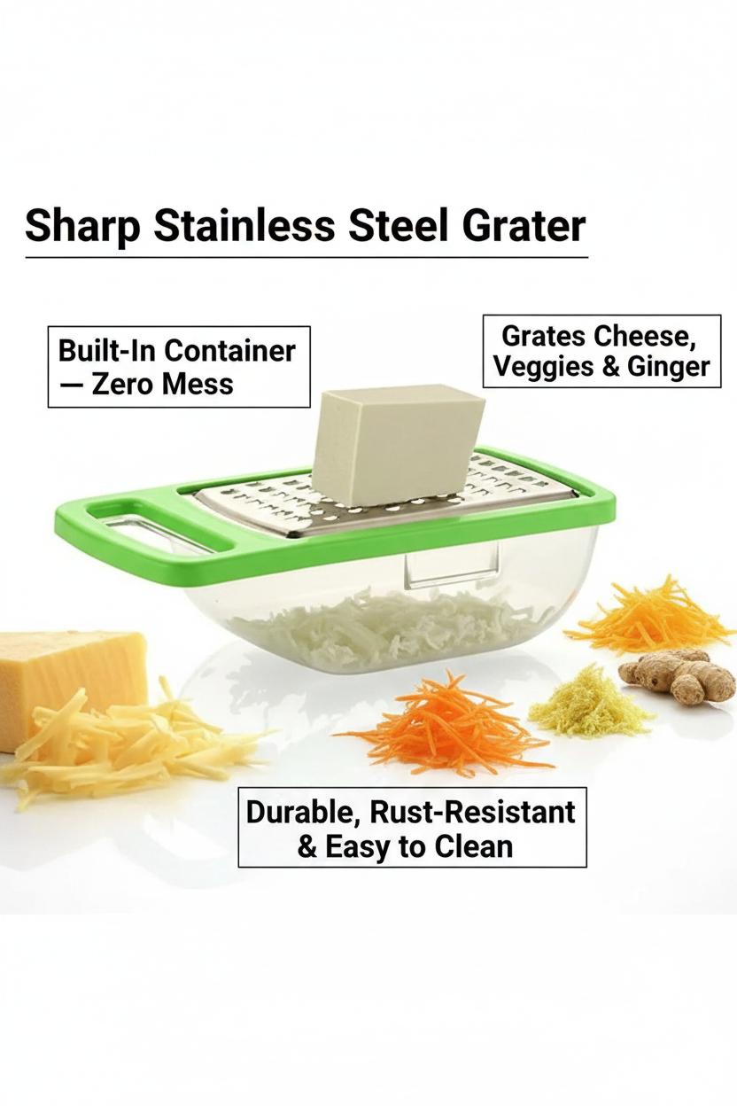 Stainless Steel Cheese Grater with Container Box — Kitchen Grater for Vegetables, Fruits & Ginger (Pack of 2)