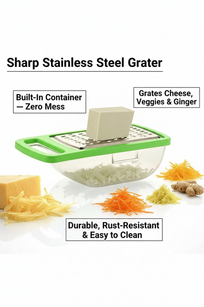 Stainless Steel Cheese Grater with Container Box — Kitchen Grater for Vegetables, Fruits & Ginger (Pack of 2)